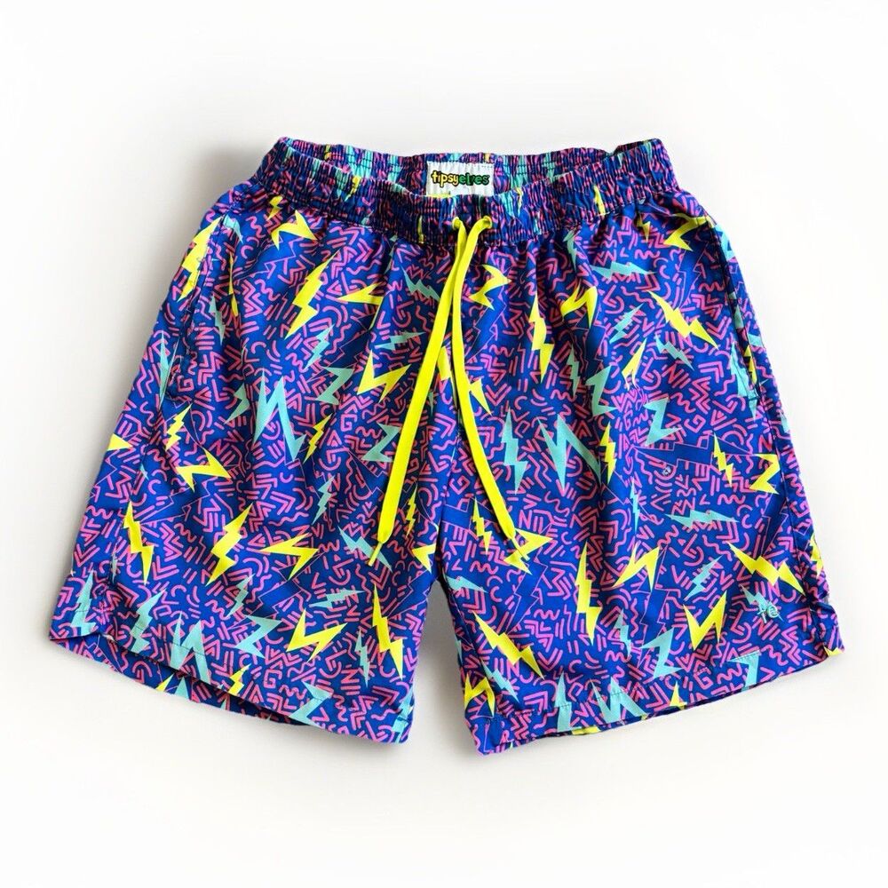 Tipsy Elves Swim Trunks Shorts Men's Size Medium Geometric Retro Swimming Beach